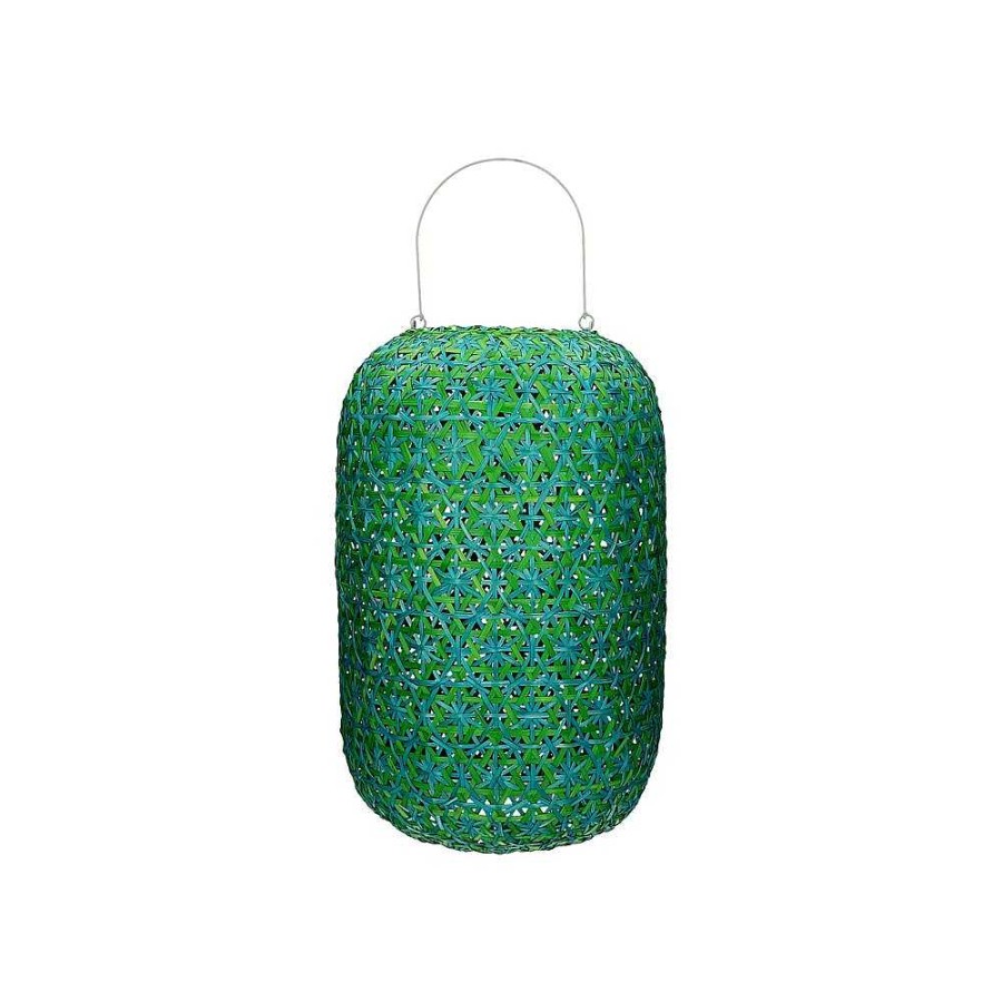 Pomax Tunis - Lantaarn - Bamboe / Glas - Dia 30 X H 40 Cm - Aqua | Lantaarns