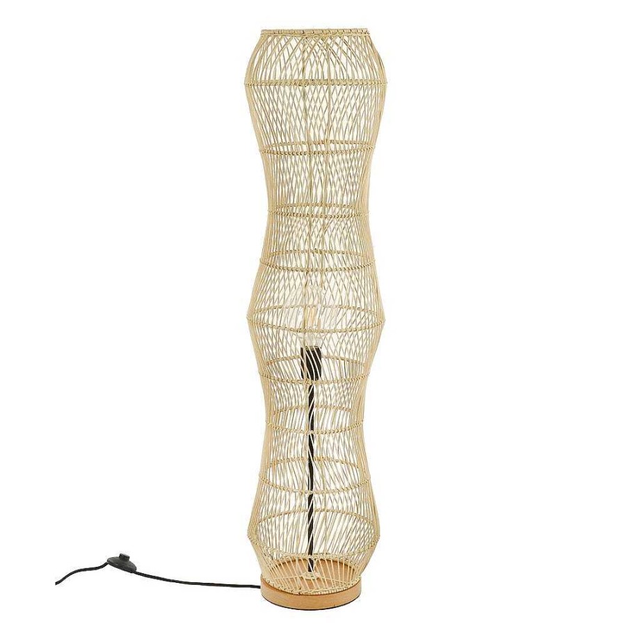 Pomax Surya - Vloerlamp - Rotan / Hout - Dia 25 X H 100 Cm - Wit | Staanlampen