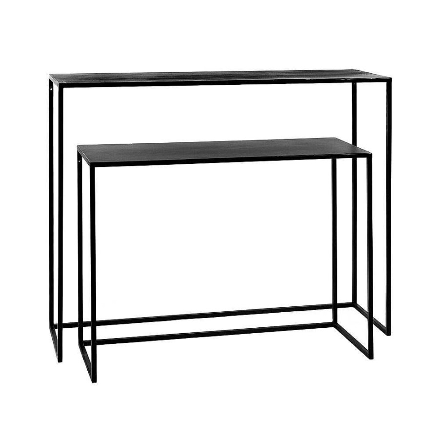 Pomax Eszential - Set/2 Console Meubels - Metaal - L 80/100 X W 30/30 X H 60/80 Cm - Zwart | Consoles