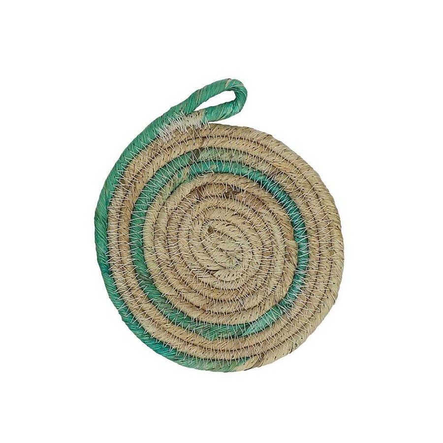 Pomax Swirl - Set/4 Onderleggers - Jute - Dia 11 Cm - Aqua | Accessoires