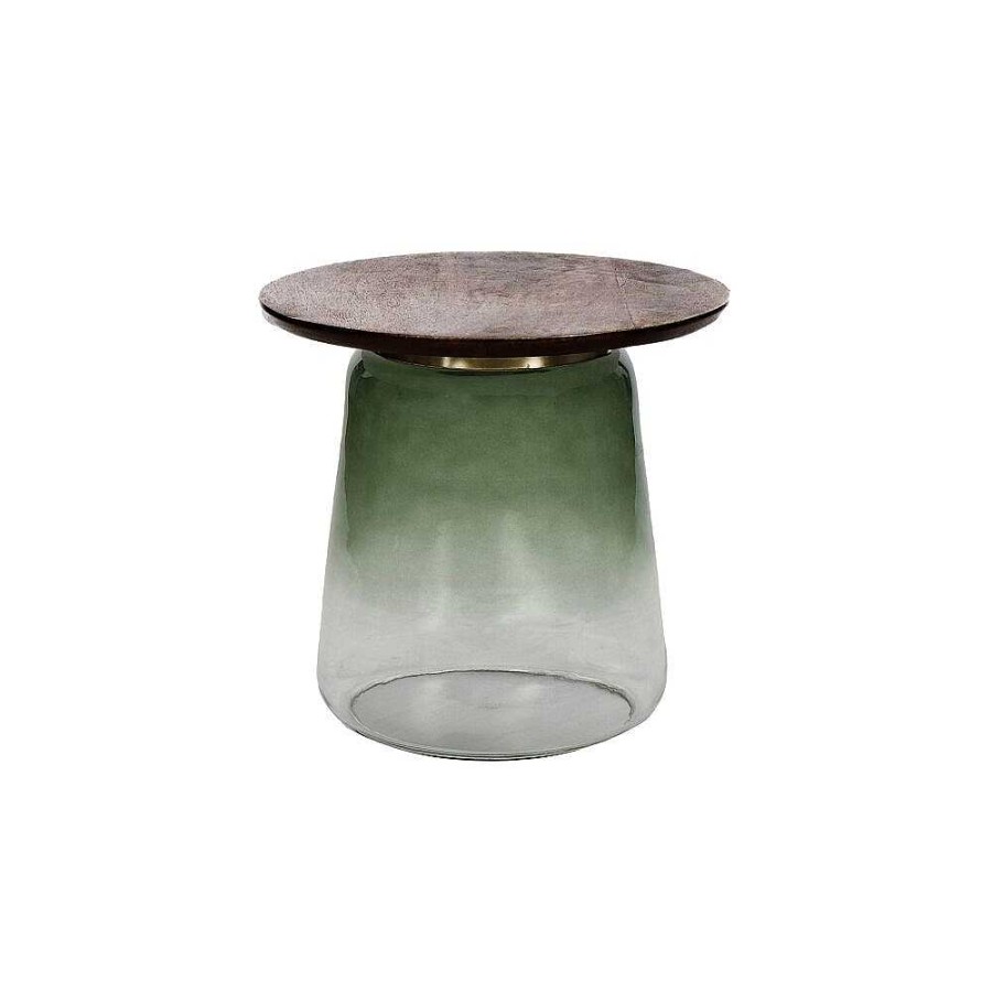 Pomax Monroe - Bijzettafel - Glas / Mangohout - Dia 46 X H 42 Cm - Groen | Salon- /Bijzettafels