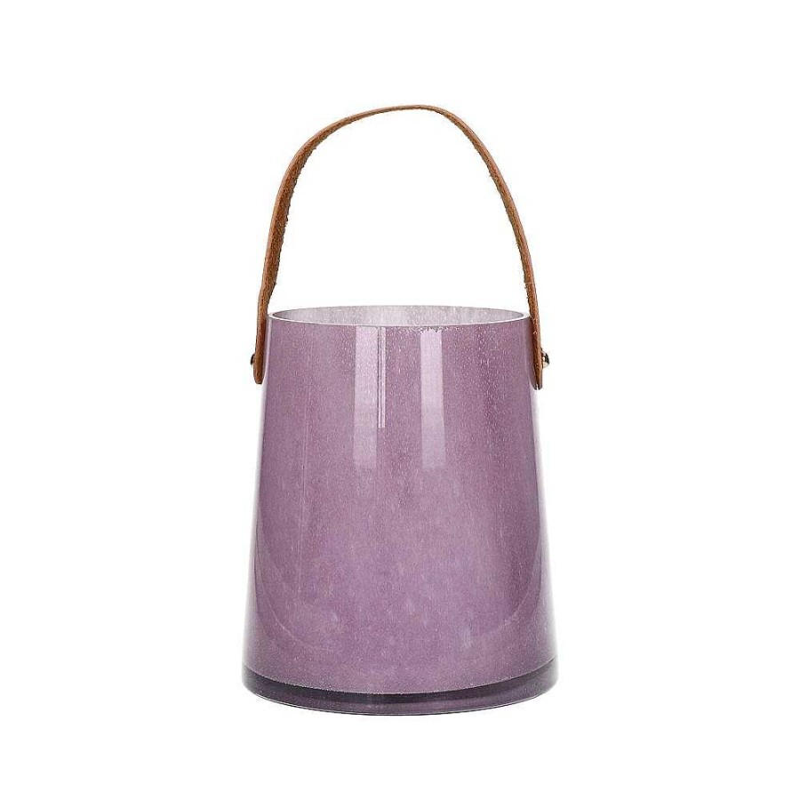 Pomax Paula - Lantaarn - Glas / Polyurethane Leder - Dia 14 X H 16 Cm - Lavendel | Lantaarns