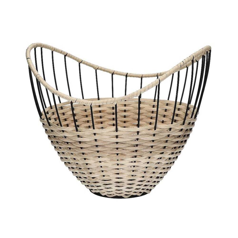 Pomax Trix - Mand - Metaal / Rotan - Dia 30 X H 24 Cm - Naturel/Zwart | Schalen & Manden