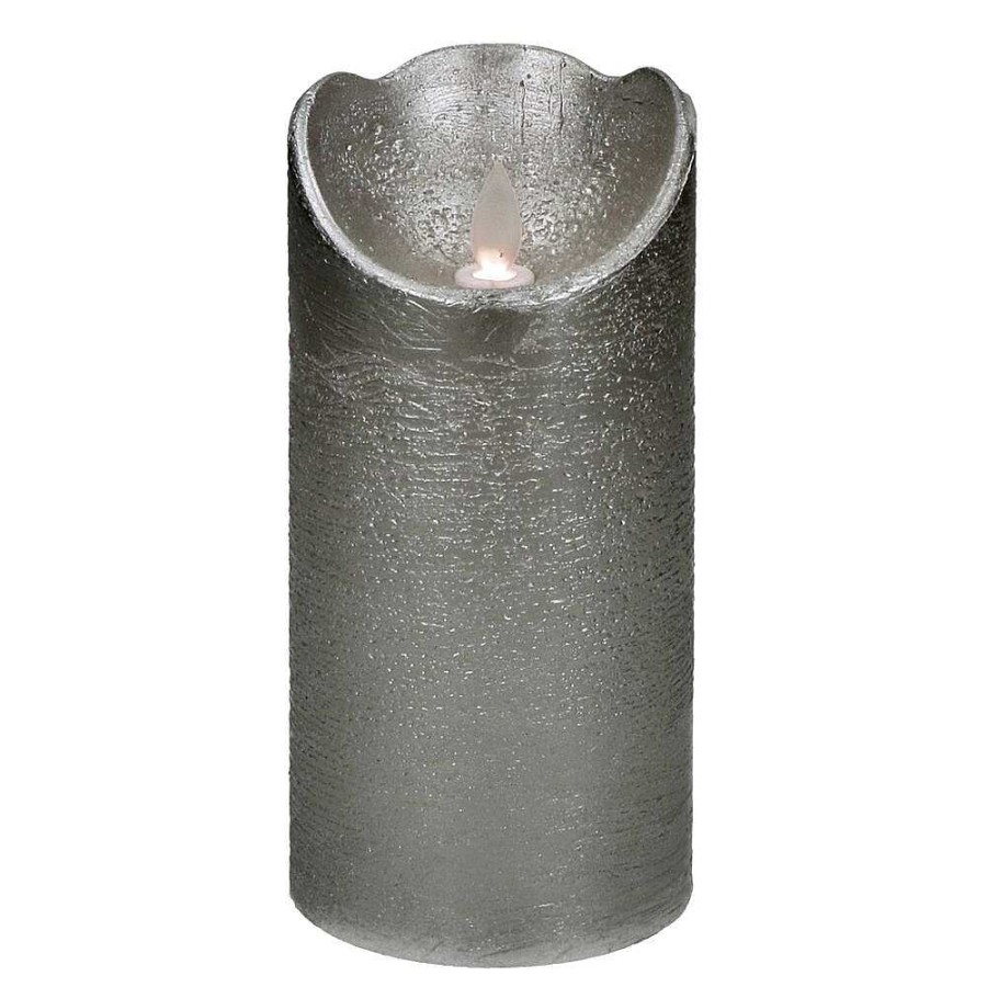 Pomax Led Candle - Led Kaars M/Timer - Kunststof - Dia 9 X H 18 Cm - Zilver | Led Kaarsen