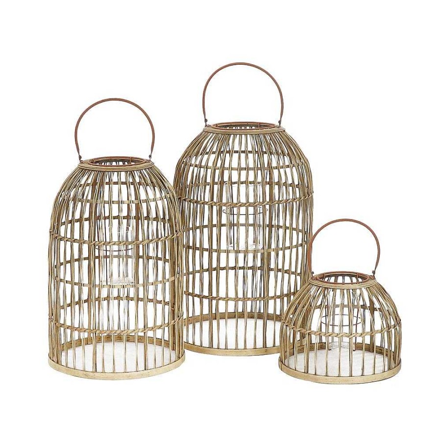 Pomax Nordby - Set/3 Lantaarns - Bamboe / Rotan - Dia 35,5/39/44 X H 27,5/60,5/67,5 Cm - Naturel | Lantaarns