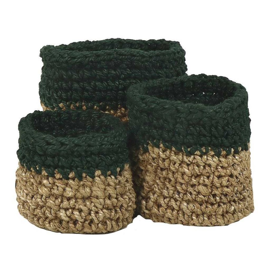 Pomax Nourio - Set/3 Manden - Jute - Dia 22/27/32 X H 22/27/32 Cm - Groen | Schalen & Manden