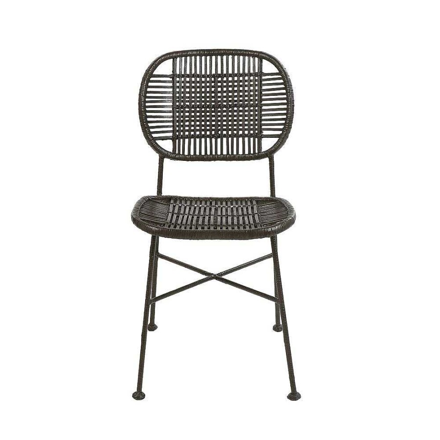 Pomax Geneva - Stoel - Rotan / Metaal - L 51,5 X W 43,5 X H 83 Cm - Zwart | Stoelen