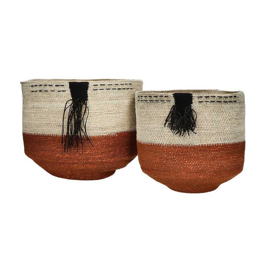 Pomax Mali - Set/2 Manden - Zeegras - Dia 25/30 X H 23/25 Cm - Bruin | Schalen & Manden