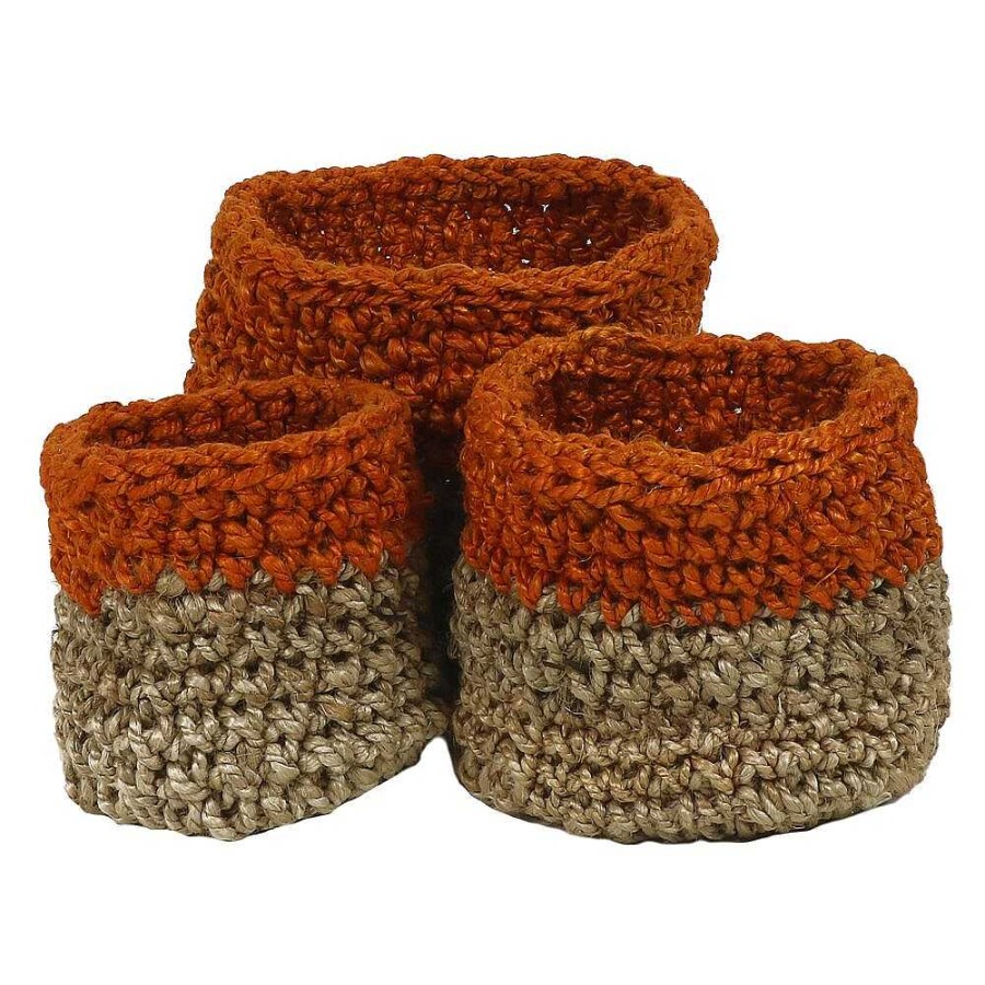 Pomax Nourio - Set/3 Manden - Jute - Dia 22/27/32 X H 22/27/32 Cm - Oranje | Schalen & Manden