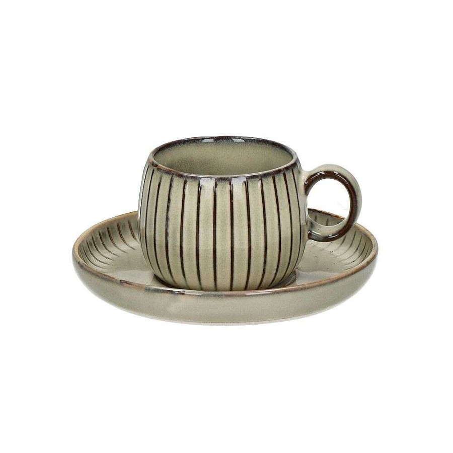 Pomax Henri - Espresso Kopje & Schoteltje - Steengoed - Dia 12,3 X H 6,6 Cm - Havermout | Servies