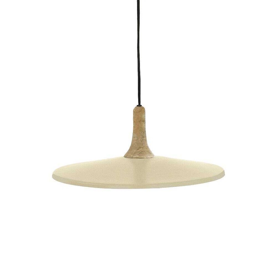 Pomax Brampton - Hanglamp - Metaal / Mangohout - Dia 40 X H 13 Cm - Latte | Hanglampen